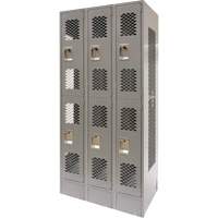 Vented Lockers, 2 -tier, Bank of 3, 36" x 18" x 78", Steel, Grey, Knocked Down, Perforated Mukwa Safety Services