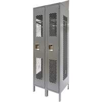 Vented Lockers, Bank of 2, 24" x 18" x 88", Steel, Grey, Knocked Down, Perforated Mukwa Safety Services