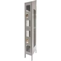Vented Lockers, 2 -tier, 12" x 18" x 88", Steel, Grey, Knocked Down, Perforated Mukwa Safety Services