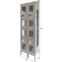 Vented Lockers, 2 -tier, Bank of 2, 24" x 18" x 88", Steel, Grey, Knocked Down, Perforated Mukwa Safety Services