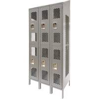 Vented Lockers, 2 -tier, Bank of 3, 36" x 18" x 88", Steel, Grey, Knocked Down, Perforated Mukwa Safety Services