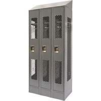 Vented Lockers, Bank of 3, 36" x 18" x 88", Steel, Grey, Knocked Down, Perforated Mukwa Safety Services