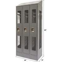 Vented Lockers, Bank of 3, 36" x 18" x 88", Steel, Grey, Knocked Down, Perforated Mukwa Safety Services
