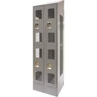 Vented Lockers, 2 -tier, Bank of 2, 24" x 18" x 88", Steel, Grey, Knocked Down, Perforated Mukwa Safety Services