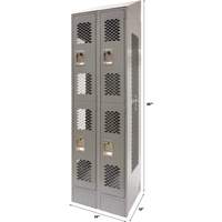 Vented Lockers, 2 -tier, Bank of 2, 24" x 18" x 88", Steel, Grey, Knocked Down, Perforated Mukwa Safety Services