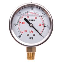 Pressure Gauges, 2-1/2" , 30" Hg-0" Vac., Bottom Mount, Liquid Filled Analogue Mukwa Safety Services