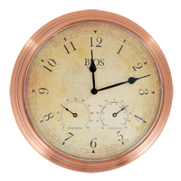 Horloge ext&eacute;rieure 3 en 1, Analogique, &agrave; piles, 14" dia., Brun Mukwa Safety Services
