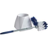 Toilet Brush with Lip & Holder, 15" L, Synthetic Bristles, White Mukwa Safety Services