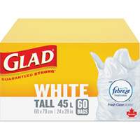 Tall 45L Febreze Garbage Bags, Regular, 24" W x 28" L, White Mukwa Safety Services