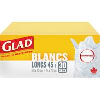 Tall 45L Unscented Garbage Bags, Regular, 24" W x 28" L, White Mukwa Safety Services