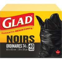 74L Garbage Bags, Regular, 26" W x 33" L, Black Mukwa Safety Services