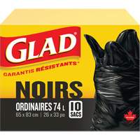 74L Garbage Bags, Regular, 26" W x 33" L, Black Mukwa Safety Services