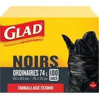74L Garbage Bags, Regular, 26" W x 33" L, Black Mukwa Safety Services