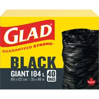 184L Garbage Bags, Regular, 35" W x 48" L, Black Mukwa Safety Services