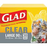 90L Garbage Bags, Regular, 30" W x 33" L, Clear Mukwa Safety Services