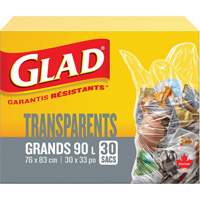 90L Garbage Bags, Regular, 30" W x 33" L, Clear Mukwa Safety Services