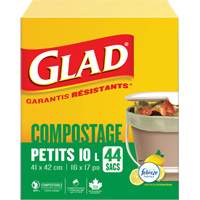 Small Compostable Bags, Regular, 17" L x 16" W, Brown, 10 L (3 Gal.) Capacity Mukwa Safety Services