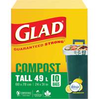Tall Compostable Bags, Regular, 31" L x 24" W, Brown, 49 L (13 Gal.) Capacity Mukwa Safety Services