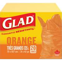 135L Garbage Bags, Regular, 31" W x 42" L, Orange Mukwa Safety Services