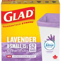 Glad&reg; Lavender Coloured & Scented Bags, Strong, 17" W x 20" L, Purple, 15 L (3.96 Gal.) Capacity Mukwa Safety Services