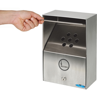 Smoking Receptacles, Wall-Mount, Stainless Steel, 3.3 Litres Capacity, 13-1/2" Height Mukwa Safety Services