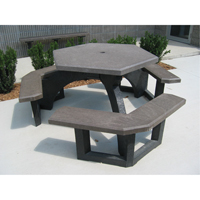 Tables de pique-nique hexagonales en plastique recycl&eacute;, 78" lo x 78" la, Brun Mukwa Safety Services