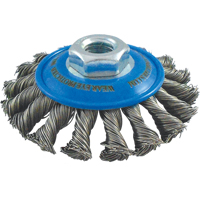 Brosses soucoupes &agrave; fils nou&eacute;s, Dia. 4", Fils 0,02", Arbre 5/8"-11, Acier inoxydable Mukwa Safety Services