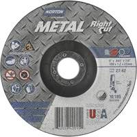 Meule &agrave; tronçonner m&eacute;tallique pour coupe &agrave; angle droit RightCut, 6" x 0,045", Arbre de 7/8", Type 27/42, Oxyde d'aluminium, 10190 Tr/min Mukwa Safety Services