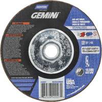 Meule &agrave; tronçonner pour coupe &agrave; angle droit INOX/SS Gemini, 4-1/2" x 3/32", Arbre de 5/8"-11, Type 27/42, Oxyde d'aluminium, 13580 Tr/min Mukwa Safety Services