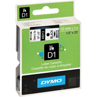 D1 Label Cassette, 12 mm x 23', Black on White Mukwa Safety Services