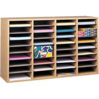Adjustable Compartment Literature Organizer, Stationary, 36 Slots, Wood, 39-1/4" W x 11-3/4" D x 24" H Mukwa Safety Services