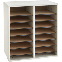 Adjustable Compartment Literature Organizer, Stationary, 16 Slots, Wood, 19-1/2" W x 11-3/4" D x 21" H Mukwa Safety Services