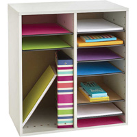 Adjustable Compartment Literature Organizer, Stationary, 16 Slots, Wood, 19-1/2" W x 11-3/4" D x 21" H Mukwa Safety Services