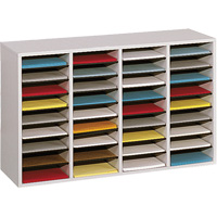 Adjustable Compartment Literature Organizer, Stationary, 36 Slots, Wood, 39-1/4" W x 11-3/4" D x 24" H Mukwa Safety Services