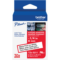Ruban lamin&eacute; tr&egrave;s-r&eacute;sistant pour &eacute;tiqueteuses P-Touch, 6 mm x 8 m, Noir sur blanc Mukwa Safety Services