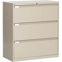 Lateral Filing Cabinet, Steel, 3 Drawers, 36" W x 18" D x 40-1/16" H, Beige Mukwa Safety Services