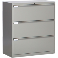 Lateral Filing Cabinet, Steel, 3 Drawers, 36" W x 18" D x 40-1/16" H, Grey Mukwa Safety Services