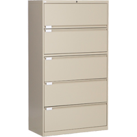 Lateral Filing Cabinet, Steel, 5 Drawers, 36" W x 18" D x 65-1/2" H, Beige Mukwa Safety Services
