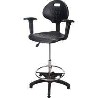 Heavy-Duty Ergonomic Stool with Adjustable Arm Rests, Stationary, Adjustable, 39" - 48", Polyurethane Seat, Black Mukwa Safety Services