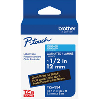 TZe-334 Laminated Tape for TZe-Compatible P-Touch Label Makers, Gold on Black, 0.47" Width Mukwa Safety Services
