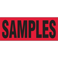 "Samples" Special Handling Labels, 5" L x 2" W, Black on Red Mukwa Safety Services
