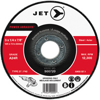 Meule POWER ABRASIVE, 5" x 1/4", Arbre 7/8", Type 27 Mukwa Safety Services