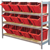 Wide Span Shelving with Jumbo Plastic Bins, Steel, Boltless, Starter, 66" W x 60" H x 18" D Mukwa Safety Services