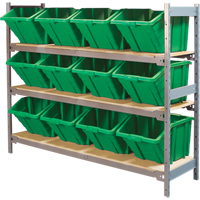 Wide Span Shelving with Jumbo Plastic Bins, Steel, Boltless, Starter, 66" W x 60" H x 18" D Mukwa Safety Services