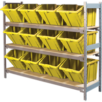 Wide Span Shelving with Jumbo Plastic Bins, Steel, Boltless, Starter, 66" W x 60" H x 18" D Mukwa Safety Services