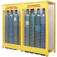 Gas Cylinder Cabinets, 20 Cylinder Capacity, 88" W x 30" D x 74" H, Yellow Mukwa Safety Services