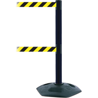 Poteau robuste &agrave; ligne double, Plastique, 38" h, Ruban Noir/Jaune, Longueur du ruban 7,5' Mukwa Safety Services