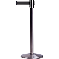 Free-Standing Crowd Control Barrier, Steel, 35" H, Black Tape, 7' Tape Length Mukwa Safety Services