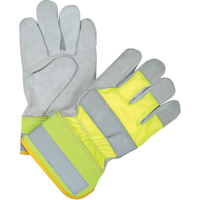 Gants d'ajusteur haute visibilit&eacute; de premi&egrave;re qualit&eacute;, Grand, Paume en Cuir de vache refendu, Doublure en Coton Mukwa Safety Services