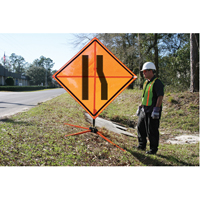 Tilt-Adjust Merge Left Roll-Up Construction Sign, 36" x 36", Vinyl, Pictogram Mukwa Safety Services